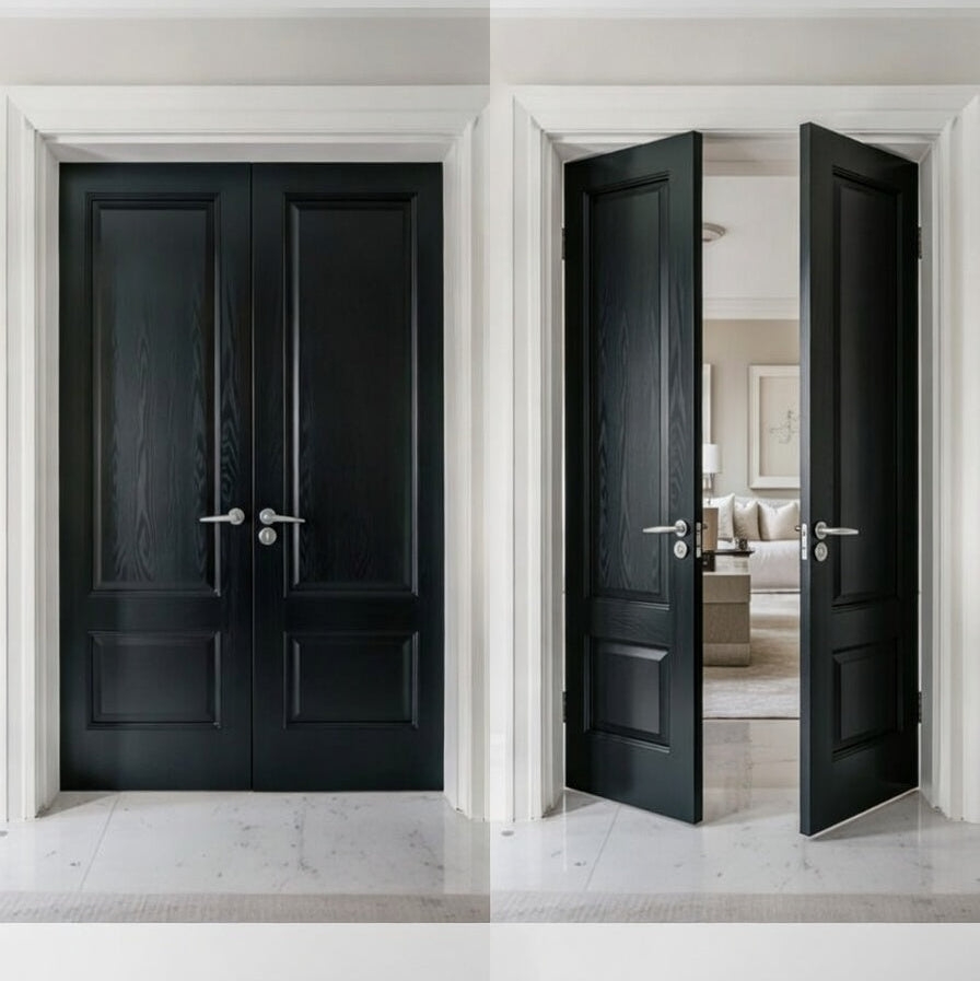 Double Panelled Double Doors - Dark Stained