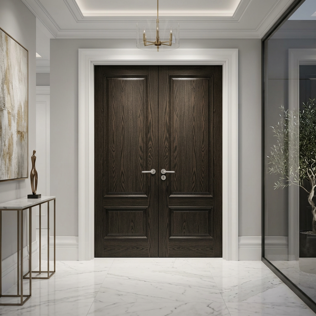 Double Panelled Double Doors - Dark Stained