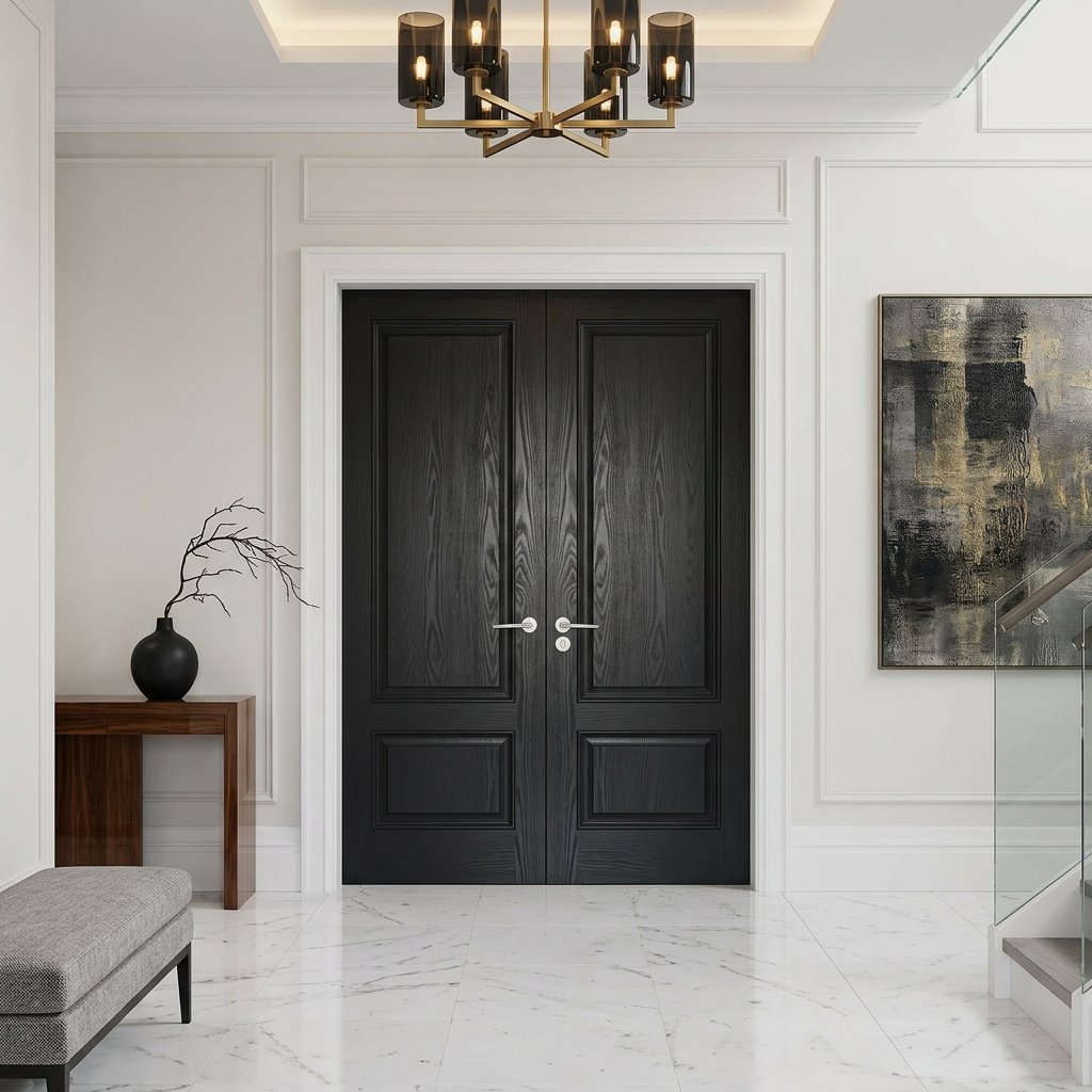 Double Panelled Double Doors - Dark Stained