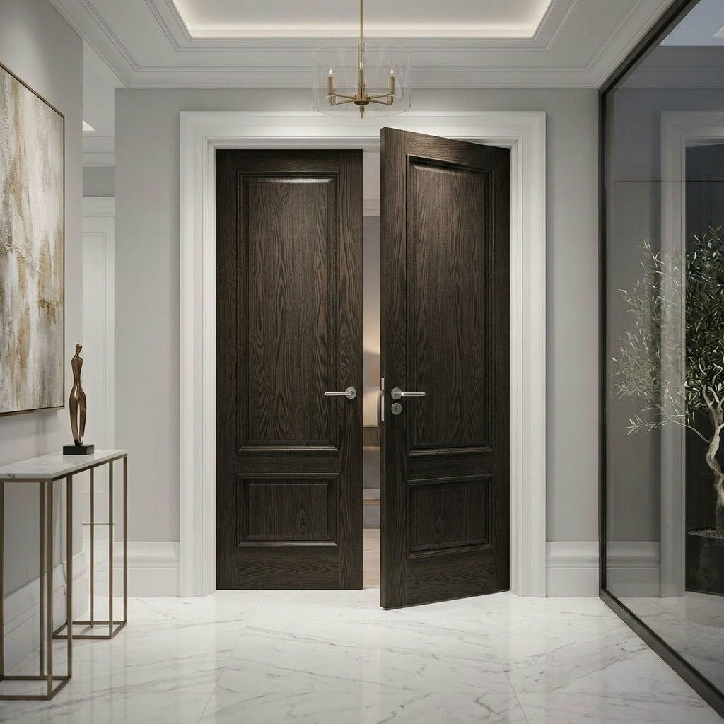 Double Panelled Double Doors - Dark Stained
