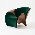Velvet Sculpt Lounge Chair – Walnut & Emerald Green