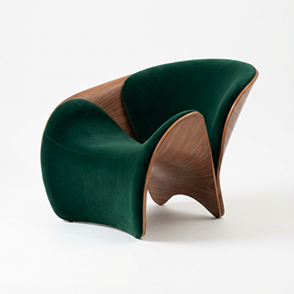 Velvet Sculpt Lounge Chair – Walnut & Emerald Green