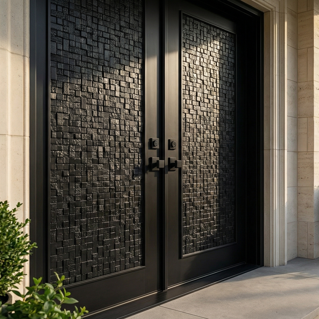 Black Micro-Tile Textured Double with Square Pull Knobs