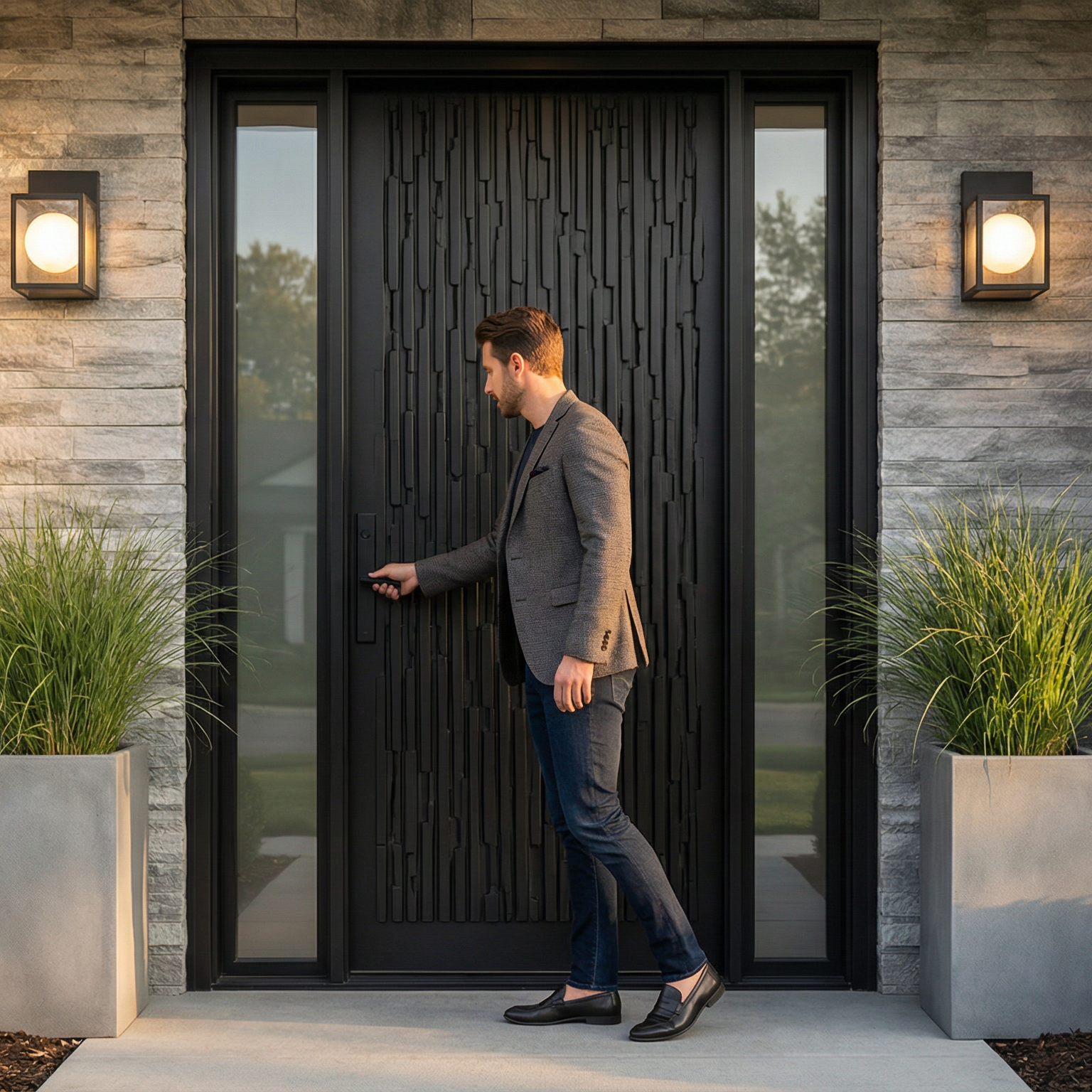 Black Micro-Tile Textured Double with Square Pull Knobs