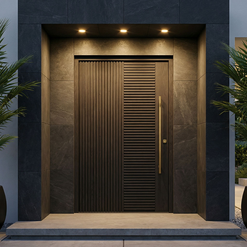Dark Walnut Mixed-Batten Single with Recessed Louvre Insert