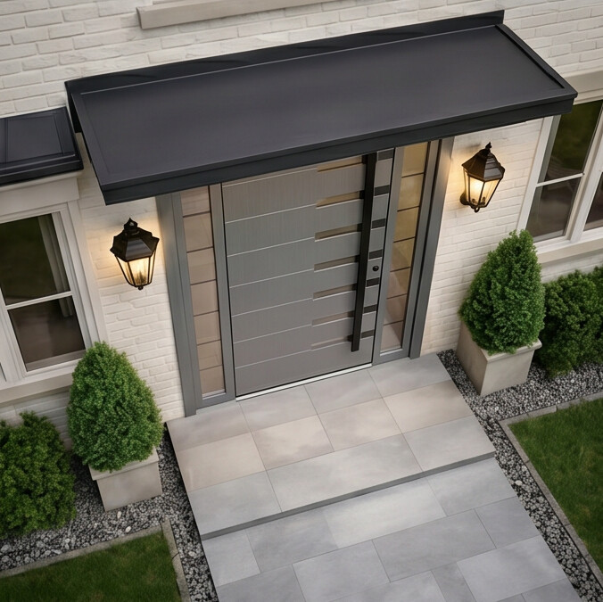 Slate Grey Horizontal Line Single with Frosted Glass Insets & Sidelights