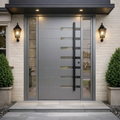 Slate Grey Horizontal Line Single with Frosted Glass Insets & Sidelights