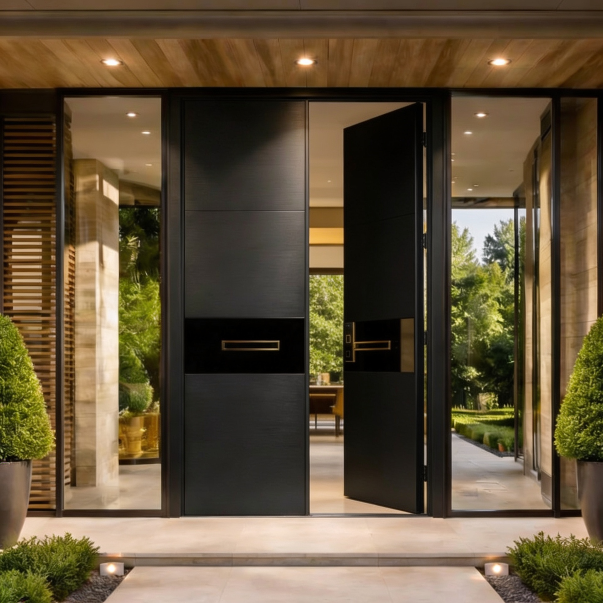 Matte Black Panel Double with Glass Insets & Full Glazed Portal