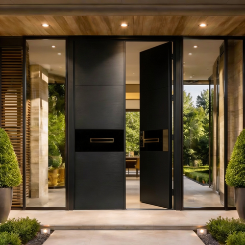 Matte Black Panel Double with Glass Insets & Full Glazed Portal