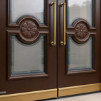 Dark Mahogany Arched Frosted Double with Floral Relief & Sidelights
