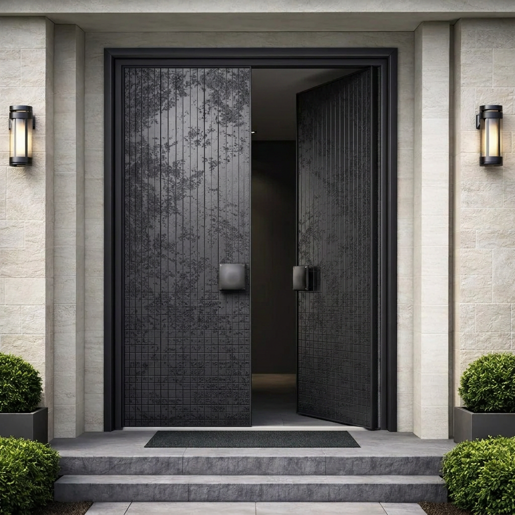 Black Micro-Tile Textured Double with Square Pull Knobs