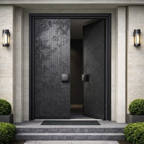 Black Micro-Tile Textured Double with Square Pull Knobs