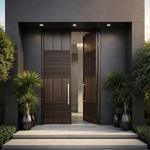 Dark Walnut Mixed-Batten Single with Recessed Louvre Insert