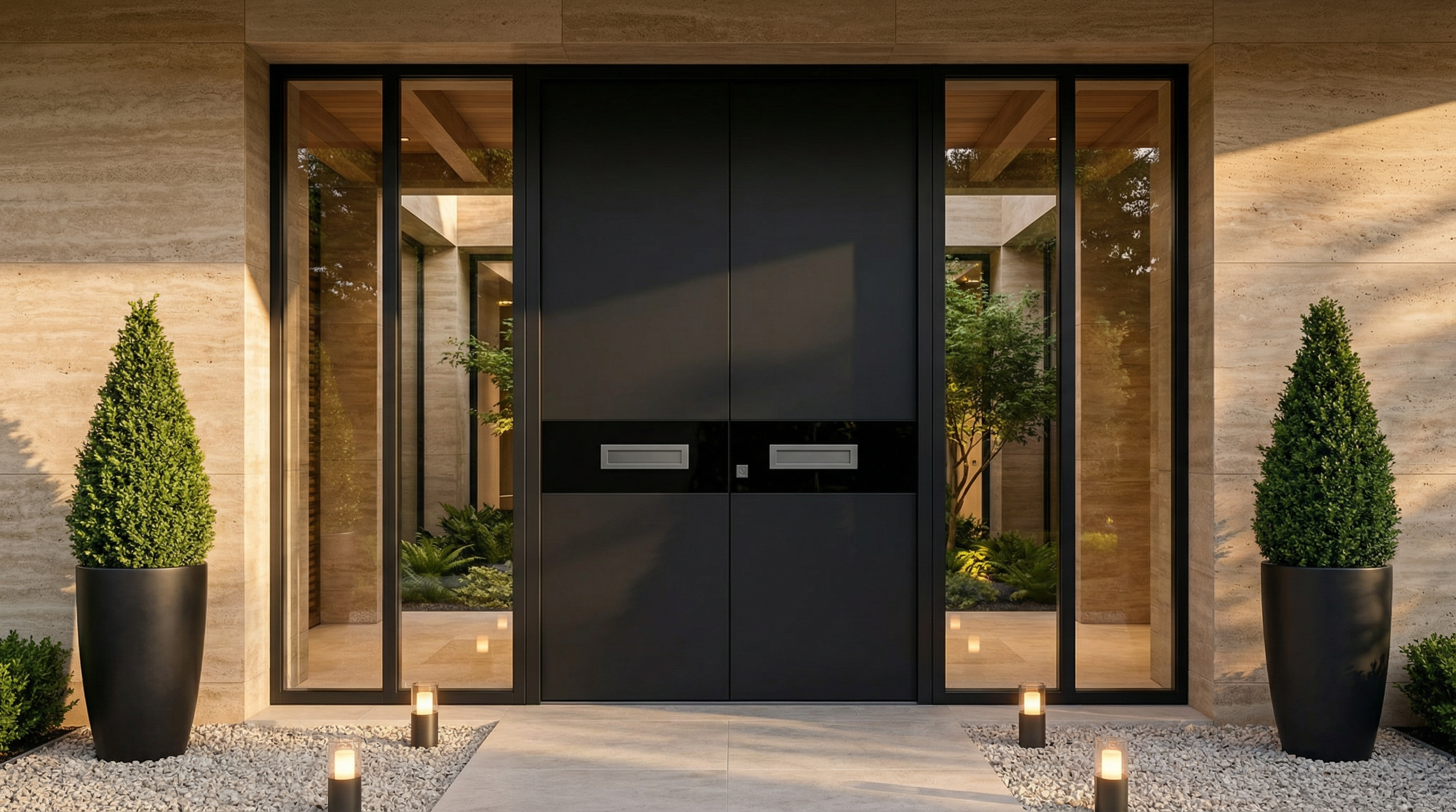 Matte Black Panel Double with Glass Insets & Full Glazed Portal