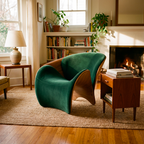 Velvet Sculpt Lounge Chair – Walnut & Emerald Green