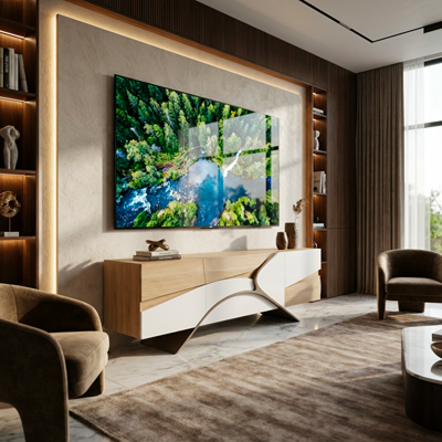 Designer Media Cabinet – Solid Wood & Lacquer
